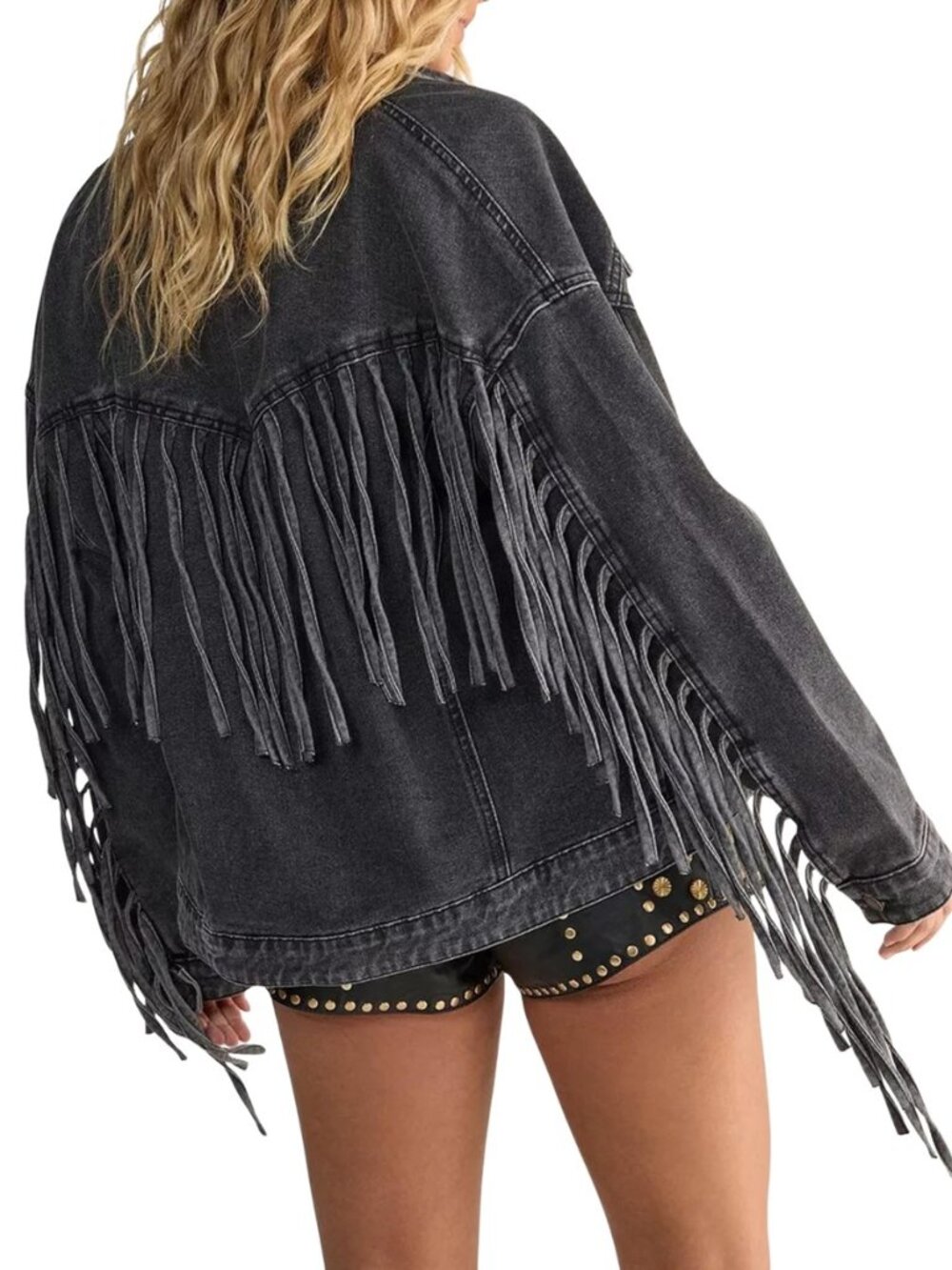 Women Oversized Fringed Jean Jacket Fall Denim Western Outfits